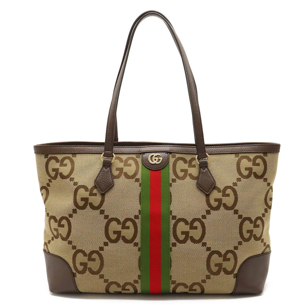 Gucci Ophidia Jumbo GG Tote Bag Shoulder Hobo Leather Beige Cream Brown